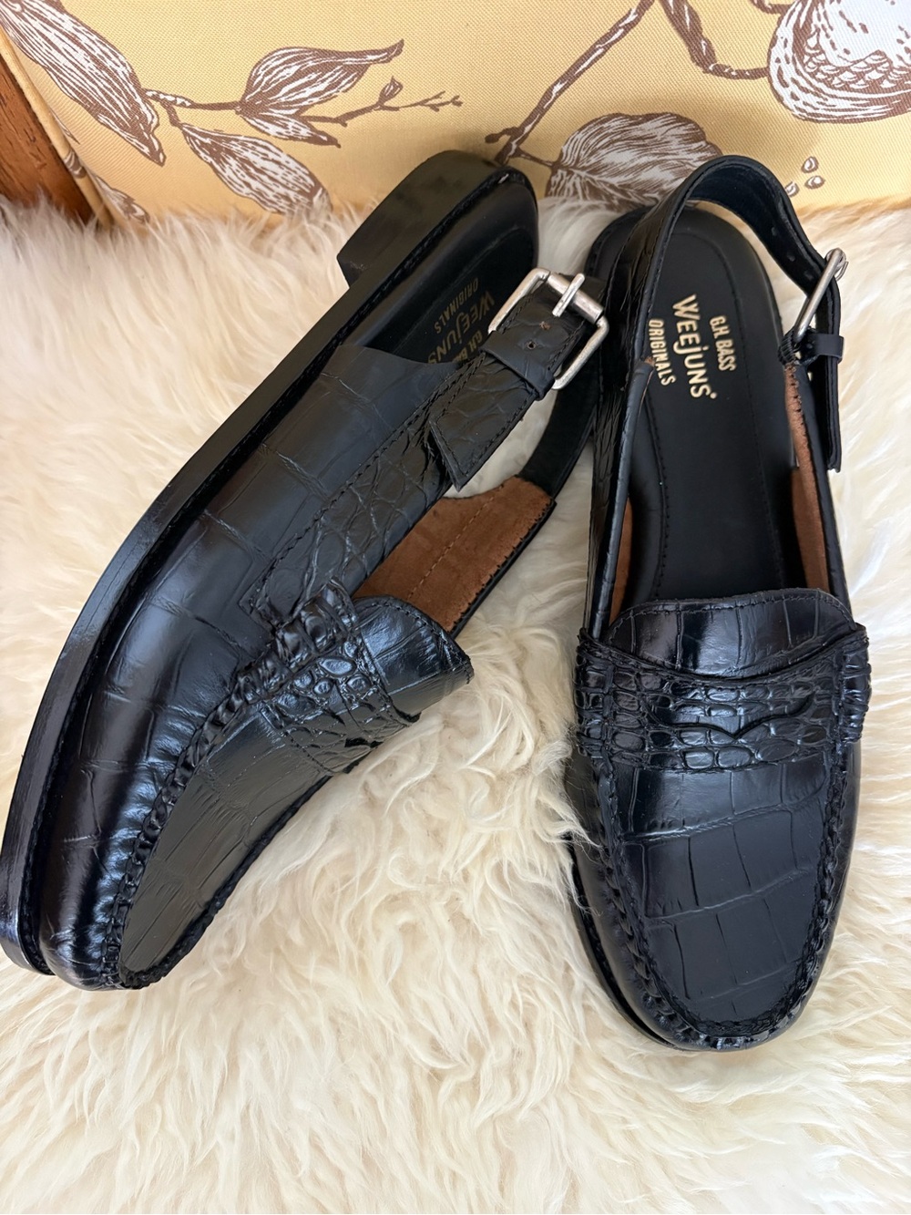 G H Bass Originals Whitney Croco Slingback Black Leather Penny Loafer